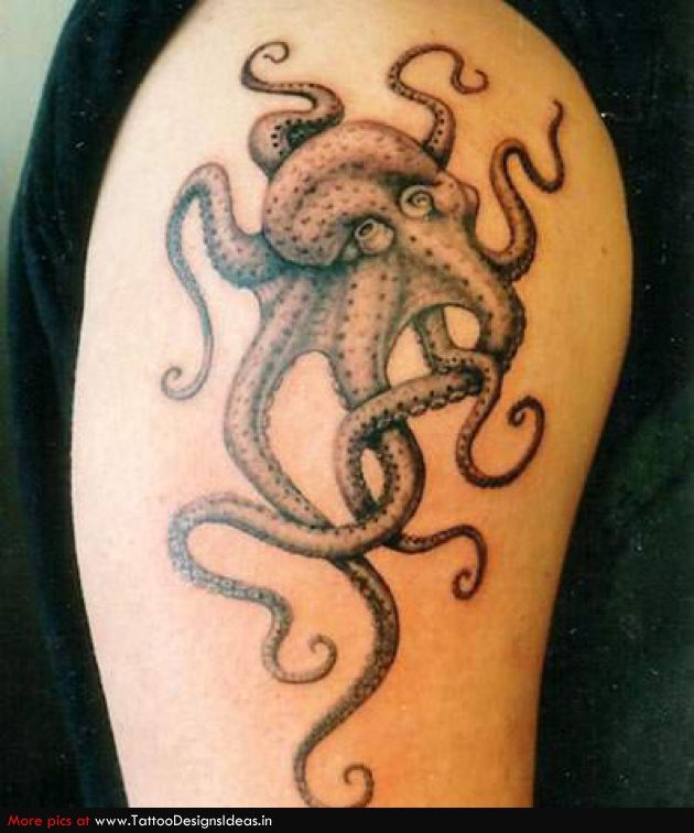 Black And Grey Pirate Octopus Tattoo On Right Half Sleeve