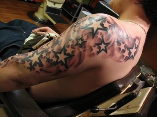 Black And Grey Star Tattoos For Men