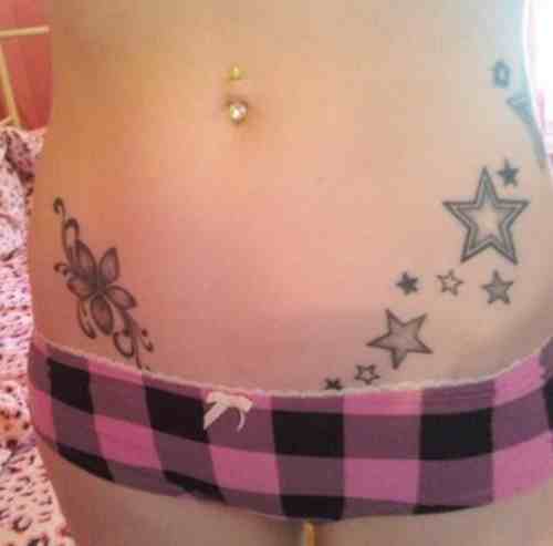 Black And Grey Star Tattoos On Hips