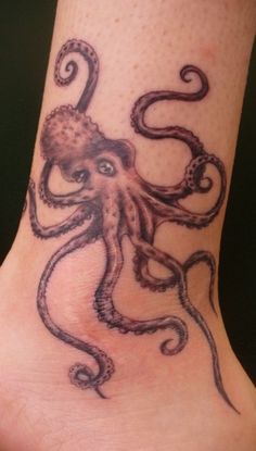 Black Ink Octopus Tattoo Design For Ankle