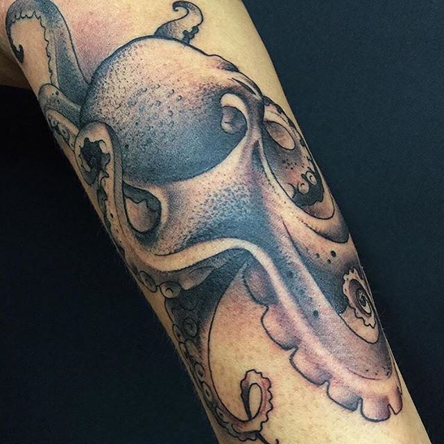 Black Ink Octopus Tattoo Design For Sleeve