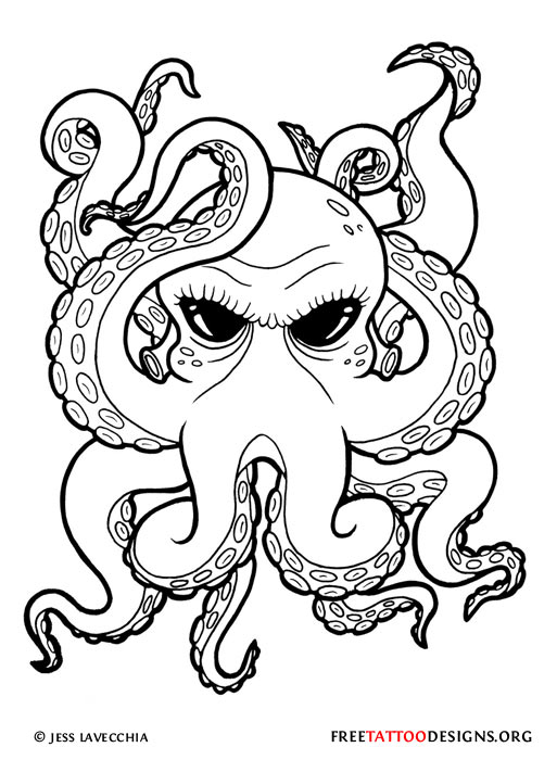 Black Outline Octopus Tattoo Stencil