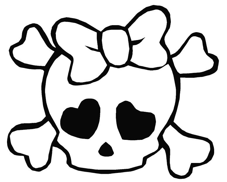 Black Outline Pirate Skull With Crossbone And Bow Tattoo Stencil