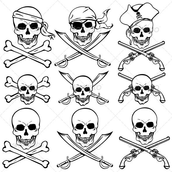 Black Outline Pirate Symbol Tattoo Designs