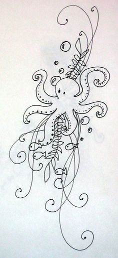 Black Outline Small Octopus Tattoo Design