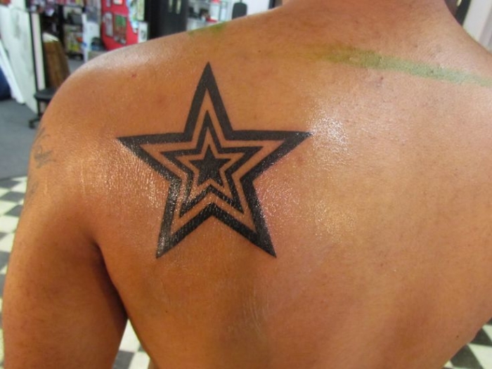 Black Outline Star Tattoos On Left Back Shoulder