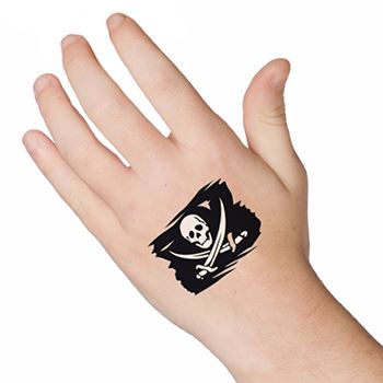 Black Pirate Flag Tattoo On Left Hand