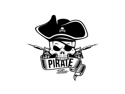 Black Pirate Skull With Banner Tattoo Design By Andrey Hobb