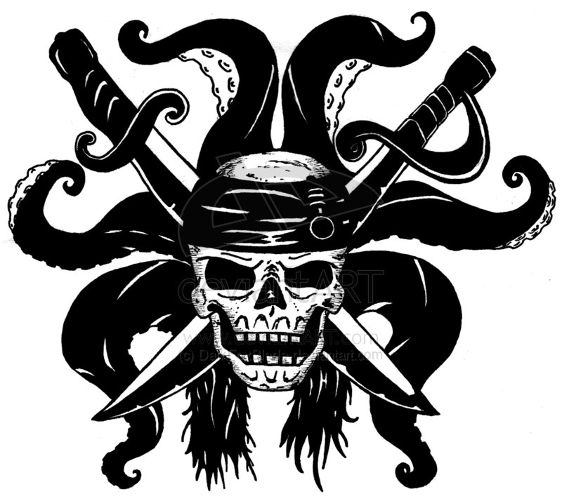 Black Pirate Skull With Octopus Tattoo Design