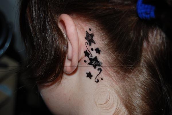 Black Silhouette Star Tattoos Behind Ear