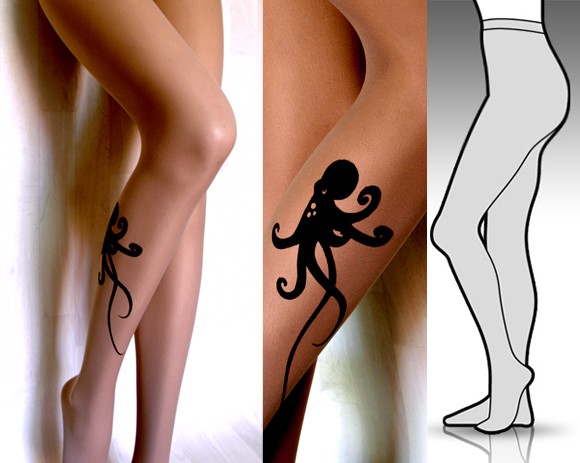 Black Small Octopus Tattoo On Girl Right Leg