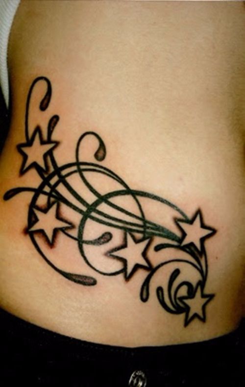 Black Swirl Star Tattoos On Hip