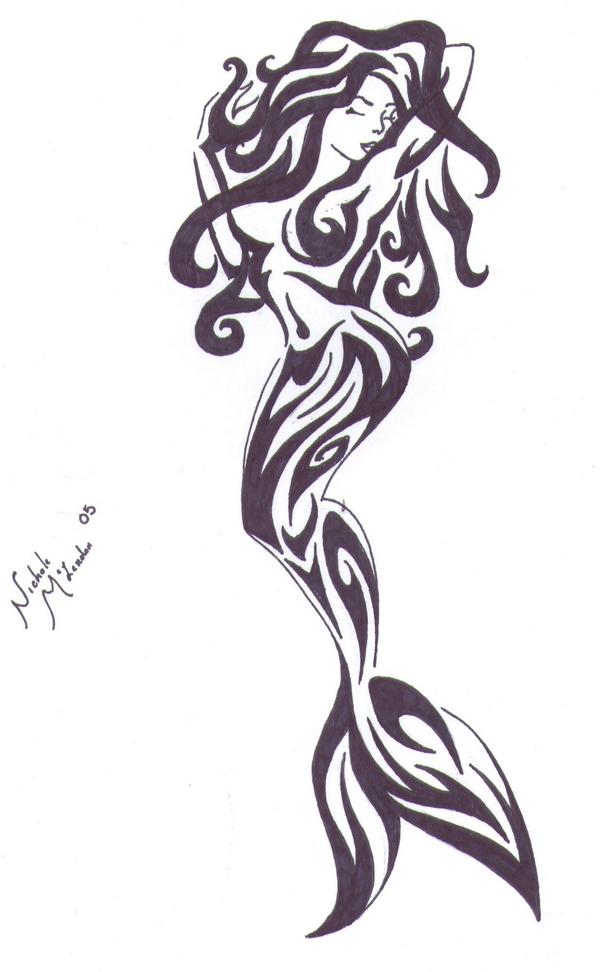 Black Tribal Mermaid Tattoo Design