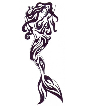 Black Tribal Small Mermaid Tattoo Stencil
