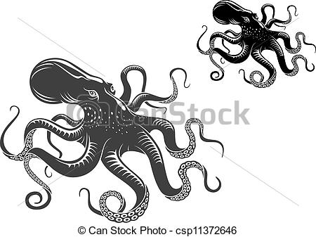Black Two Octopus Tattoo Design