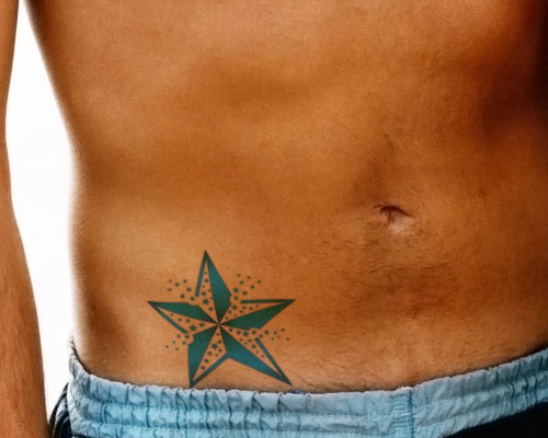 Blue Nautical Star Tattoo On Hip