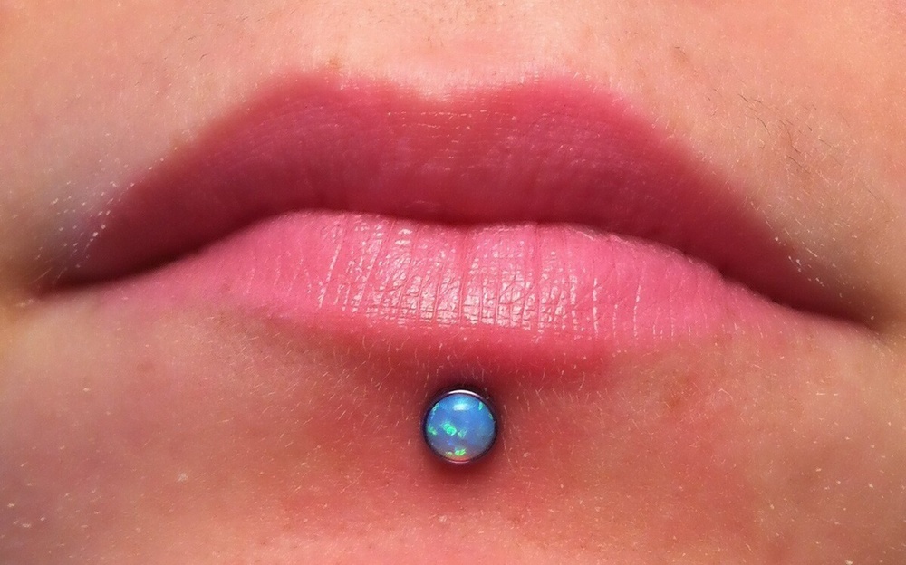 Blue Opal Stud Labret Piercing