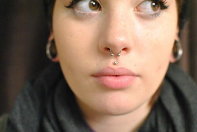 Circular Ring And Medusa Piercing With Silver Stud