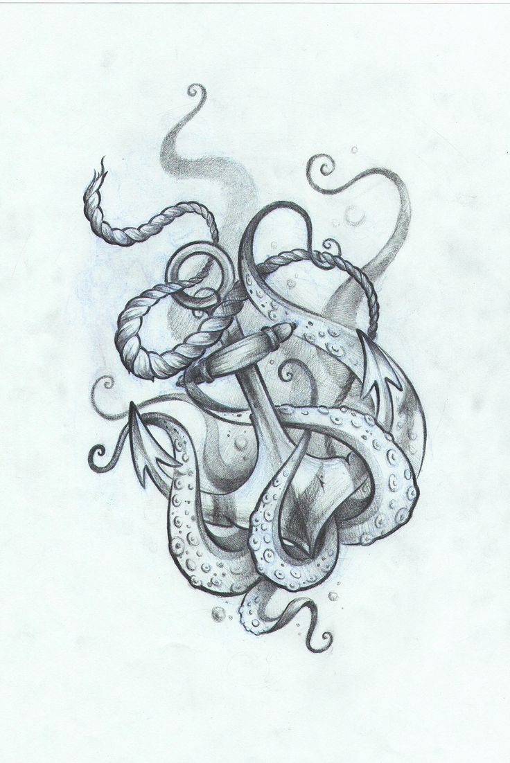 Classic Black And Grey Octopus With Anchor Tattoo Design