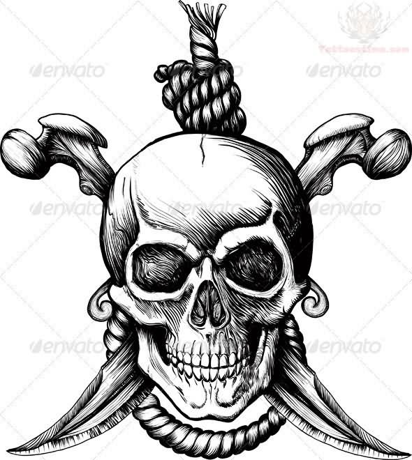 Classic Black Ink Pirate Skull Tattoo Design