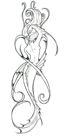 Classic Black Outline Mermaid Tattoo Design