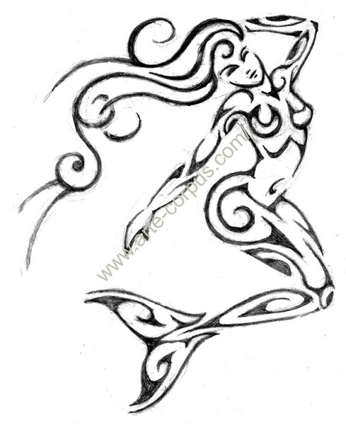 Classic Black Tribal Mermaid Tattoo Design