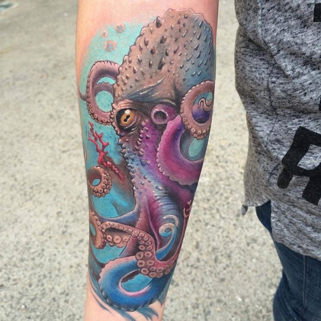 Classic Colorful Realistic Octopus Tattoo Design For Sleeve