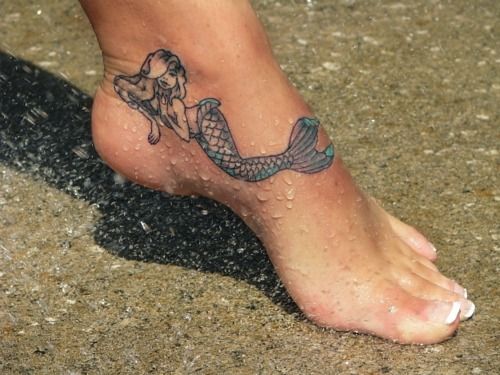 Classic Mermaid Tattoo On Girl Left Ankle