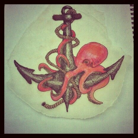 Classic Octopus With Anchor Tattoo Design