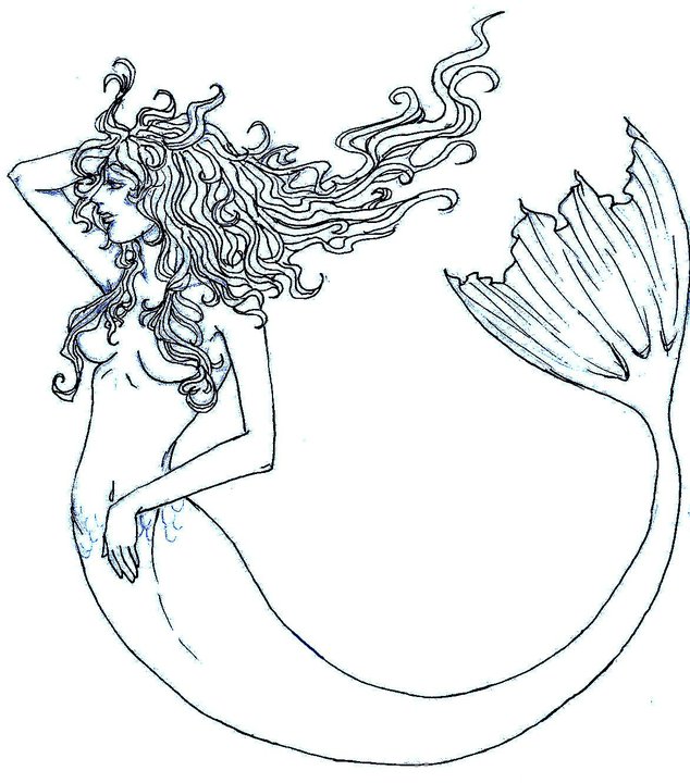 Classic Outline Mermaid Tattoo Design