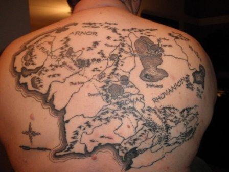 Classic Pirate Map Tattoo On Man Upper Back