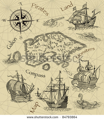 Classic Pirate Map With Ships Tattoo Design