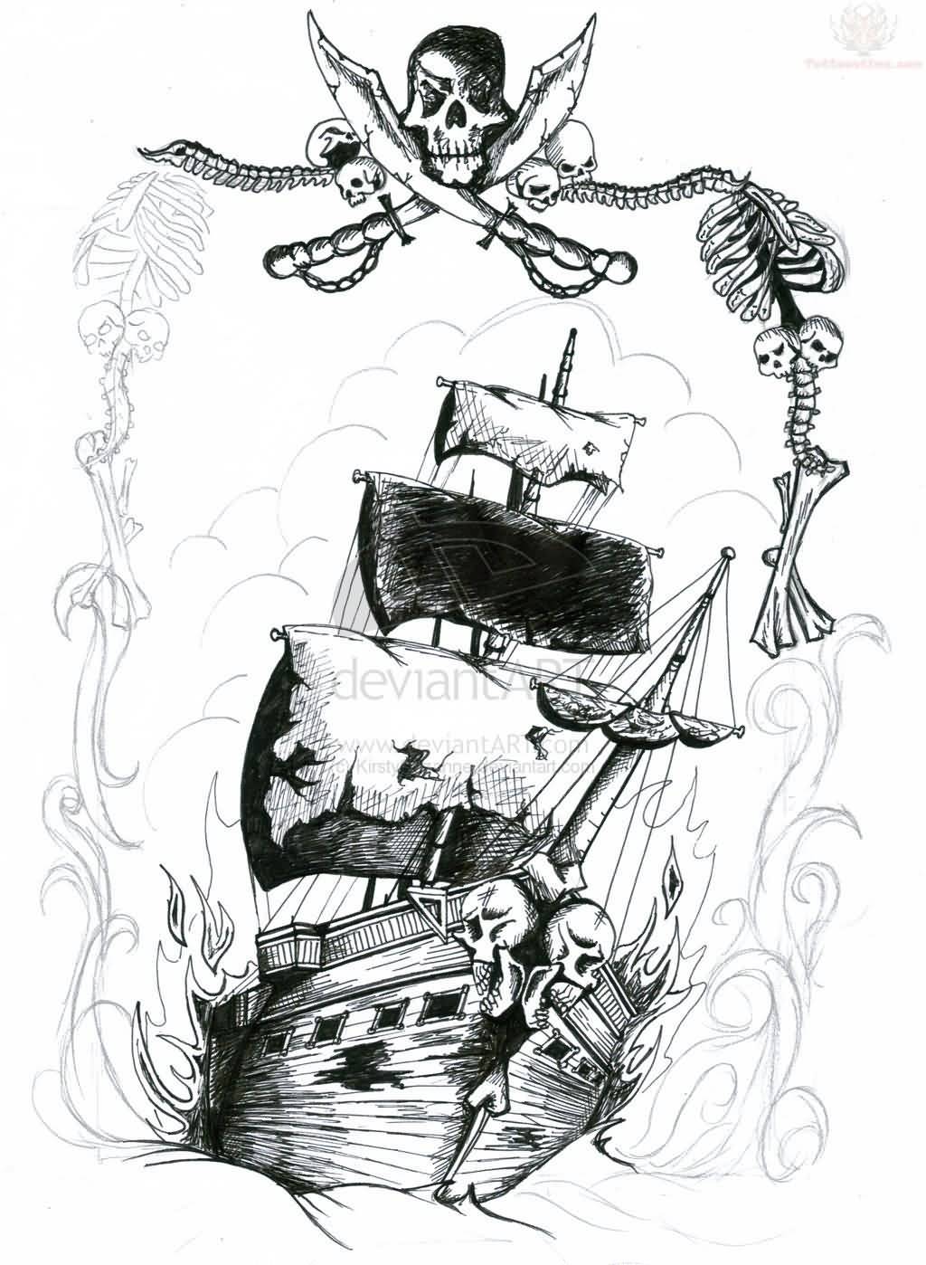 Classic Pirate Ship Tattoo Design