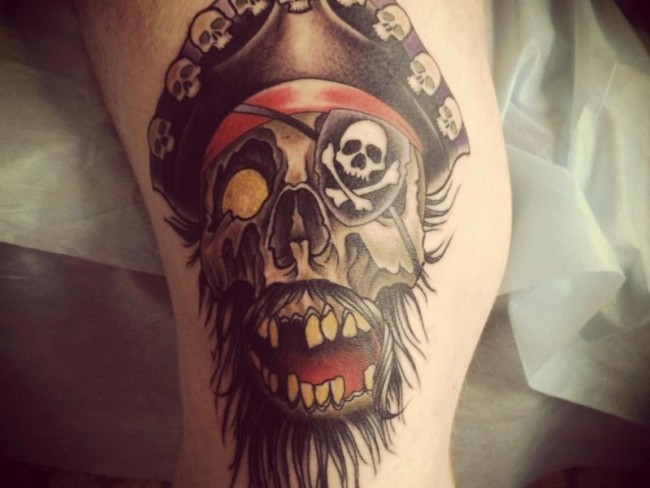 Classic Pirate Skull Tattoo Design For Half Sleeve