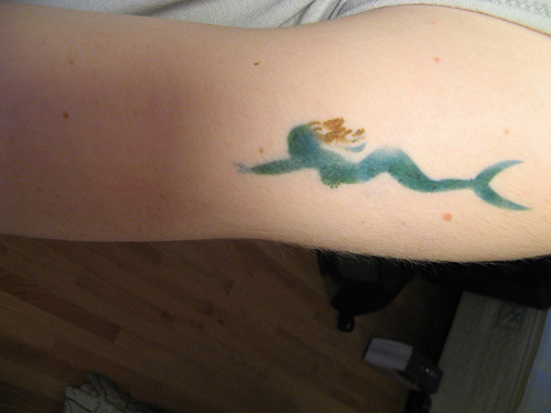 Classic Small Mermaid Tattoo On Left Shoulder