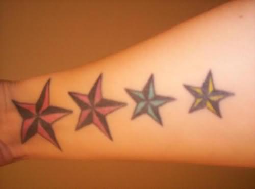 Color Nautical Star Tattoos On Forearm