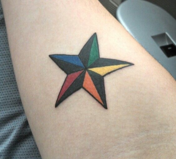 Colored Nautical Star Tattoo Idea