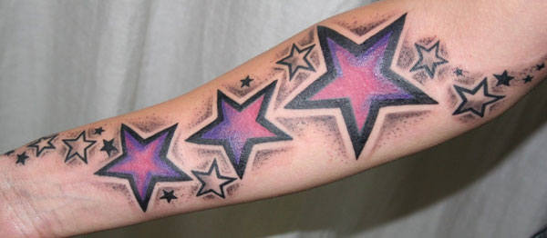 Colored Star Tattoos On Forearm