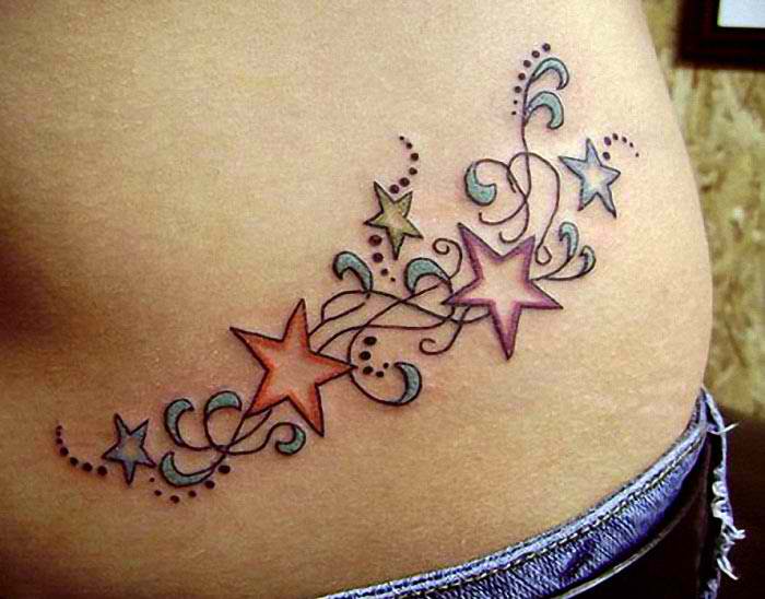 Colored Star Tattoos On Hip