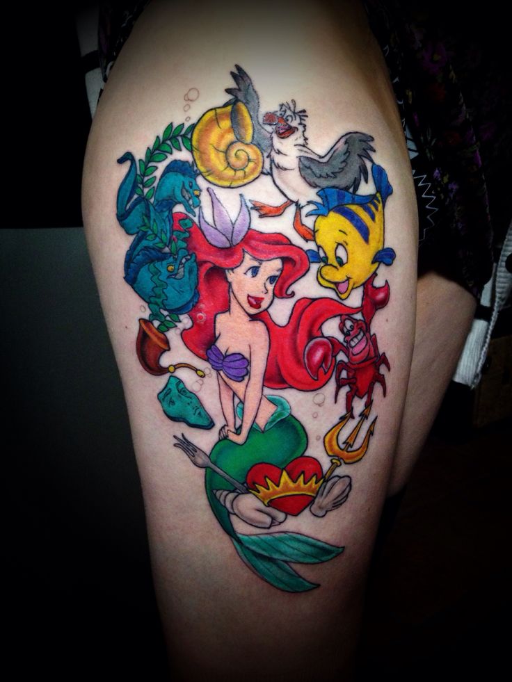 Colorful Ariel Mermaid Tattoo Design