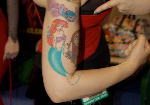 Colorful Ariel Mermaid Tattoo On Girl Right Half Sleeve