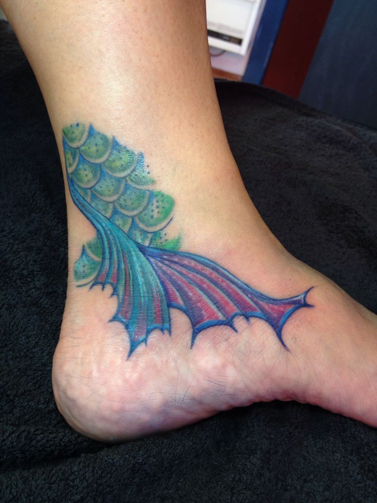 Colorful Mermaid Scale Tattoo On Left Foot Ankle