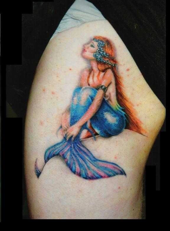 Colorful Mermaid Tattoo Design For Girl Leg