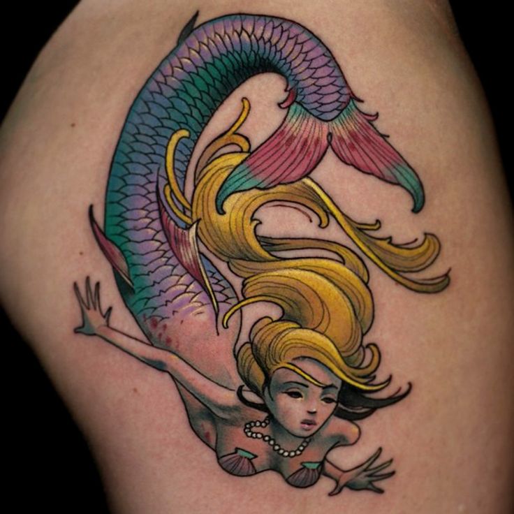 Colorful Mermaid Tattoo Design For Shoulder