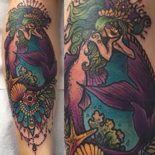 Colorful Mermaid Tattoo Design For Sleeve