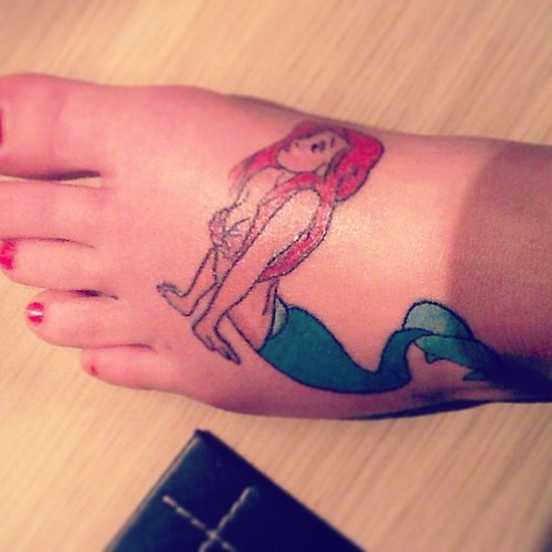 Colorful Mermaid Tattoo On Girl Left Foot
