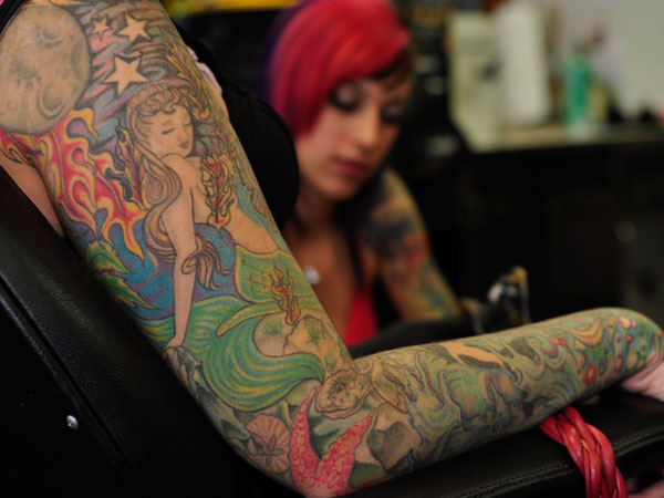 Colorful Mermaid Tattoo On Right Full Sleeve
