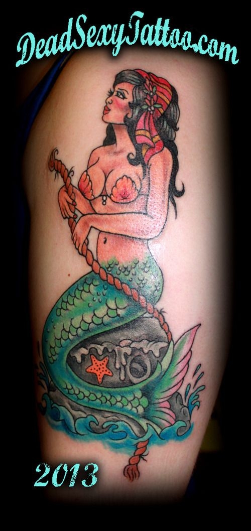 Colorful Neo Mermaid Tattoo Design For Half Sleeve