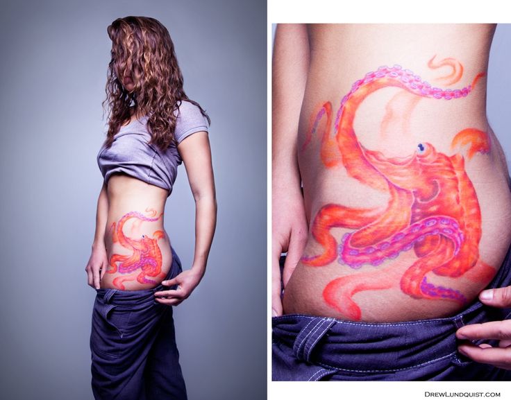 Colorful Octopus Tattoo On Girl Left Hip