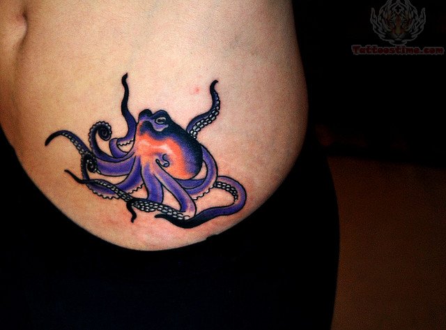 Colorful Octopus Tattoo On Left Hip By Stephanie Kallens